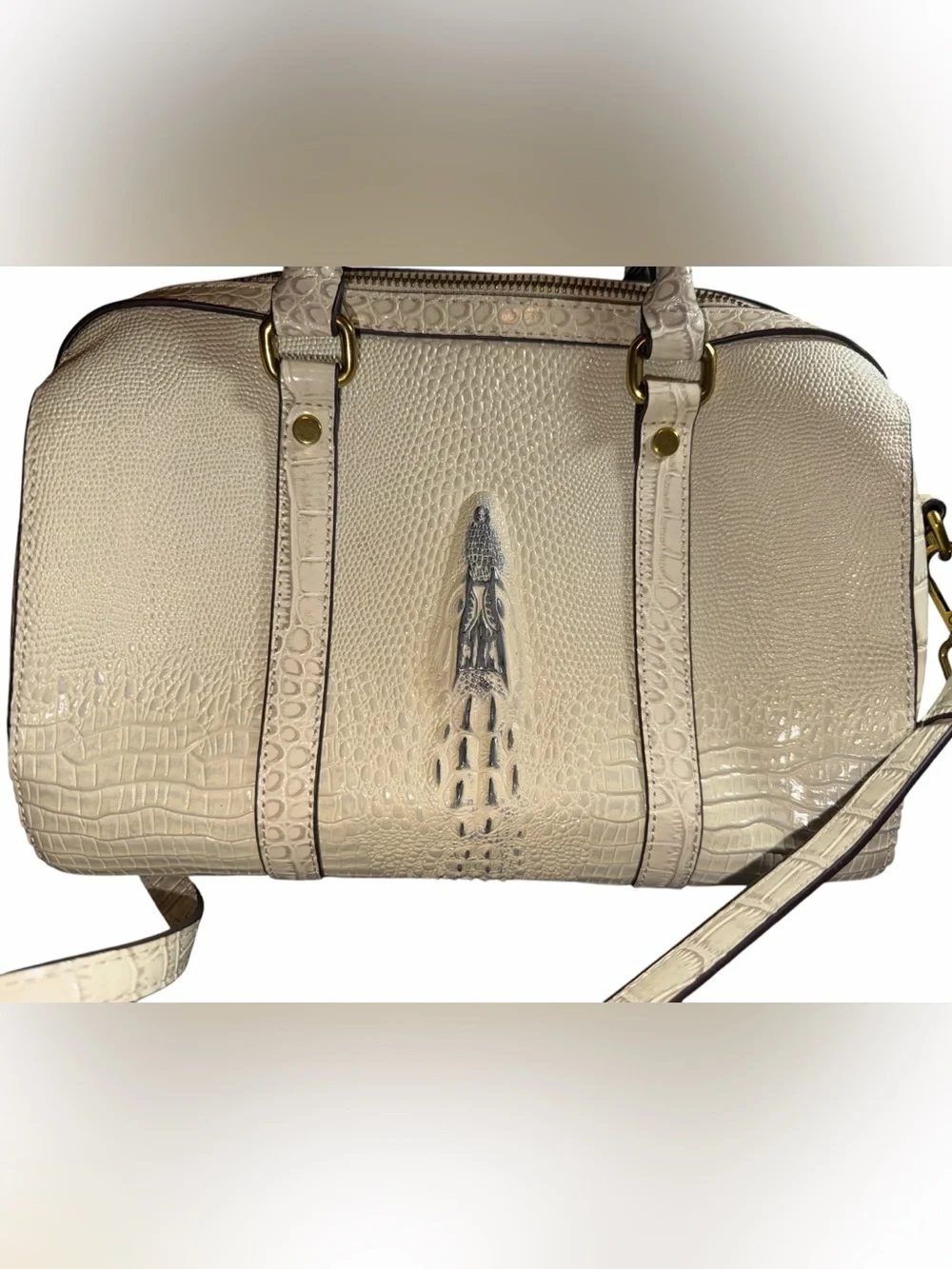 BL Tiannu Cream Crocodile Textured Satchel Handbag with Removable Strap